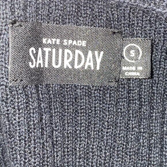 Kate Spade Saturday Cardigan Small Black Blue Ribbed Knit Linen Cotton Button Up - Picture 5 of 6